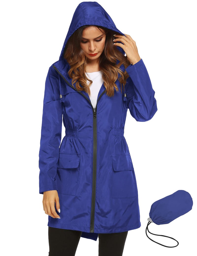 LOMON Womens Lightweight Waterproof Rain Jacket Active Outdoor Hooded Raincoat with Pockets Royal blue M - Image 1